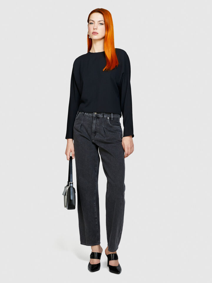 Blouse with crisscross - women's blouses - Black | Sisley image number 1